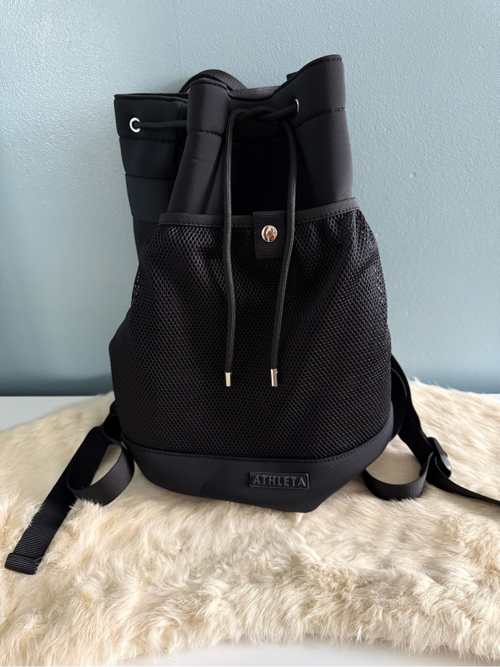 Athleta Diem Black Neoprene Bucket Bag Backpack